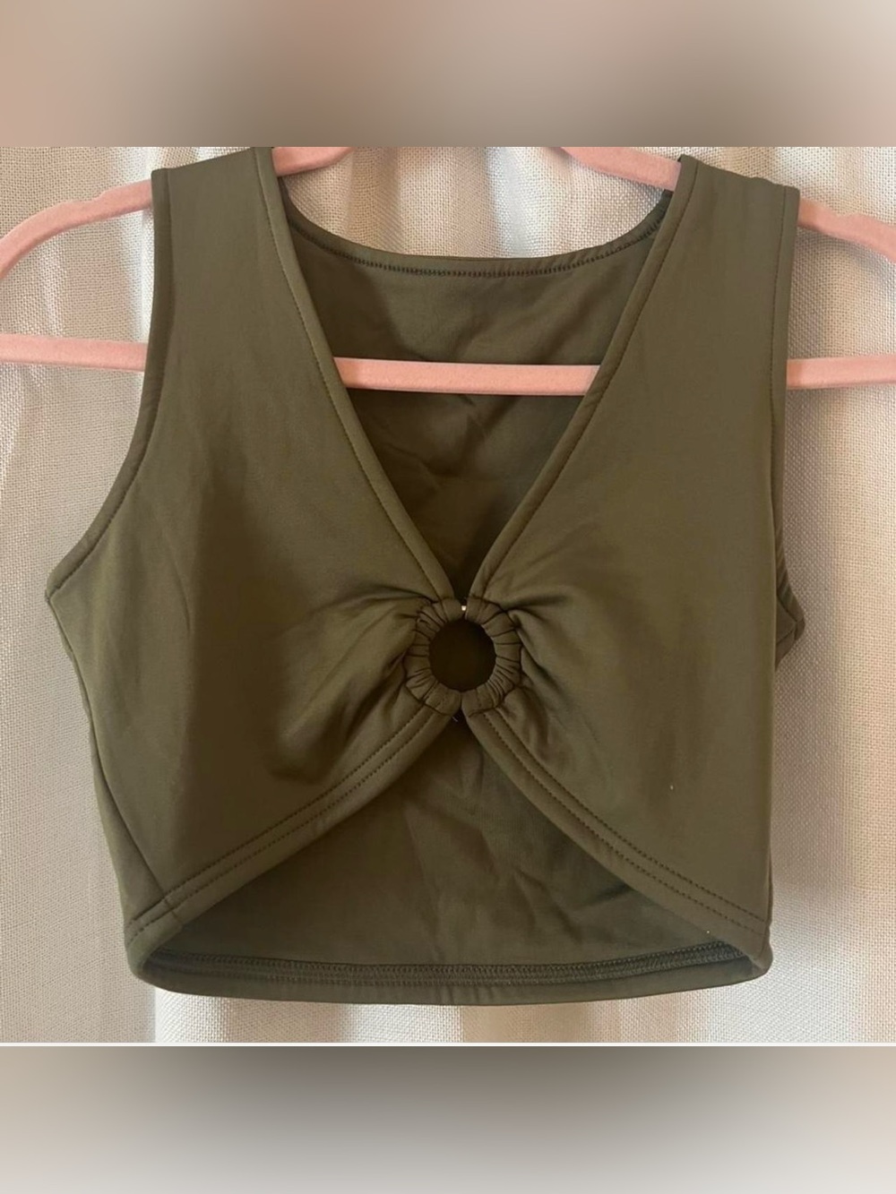Amazon Olive Green Ring Twist Crop Top